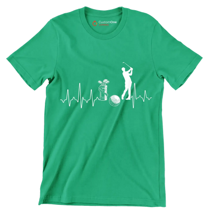 Golf Heartbeat with Golfer - Golf Themed T-Shirt-Green-S-Custom One Express