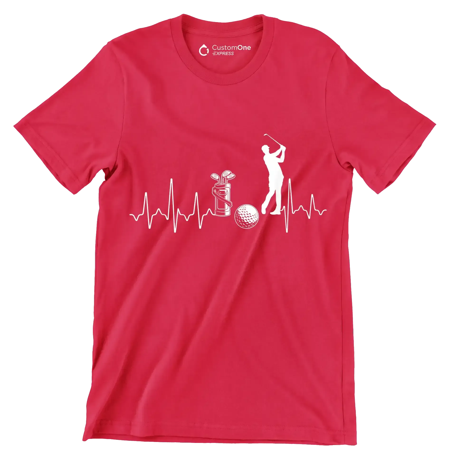 Golf Heartbeat with Golfer - Golf Themed T-Shirt-Red-S-Custom One Express