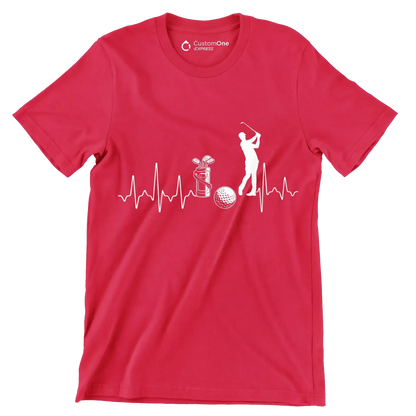 Golf Heartbeat with Golfer - Golf Themed T-Shirt-Red-S-Custom One Express