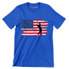 Golfer Swing Over American Flag - Golf Themed T-Shirt-Blue-S-Custom One Express