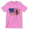 Golfer Swing Over American Flag - Golf Themed T-Shirt-Pink-S-Custom One Express