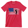 Golfer Swing Over American Flag - Golf Themed T-Shirt-Red-S-Custom One Express