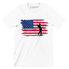 Golfer Swing Over American Flag - Golf Themed T-Shirt-White-S-Custom One Express