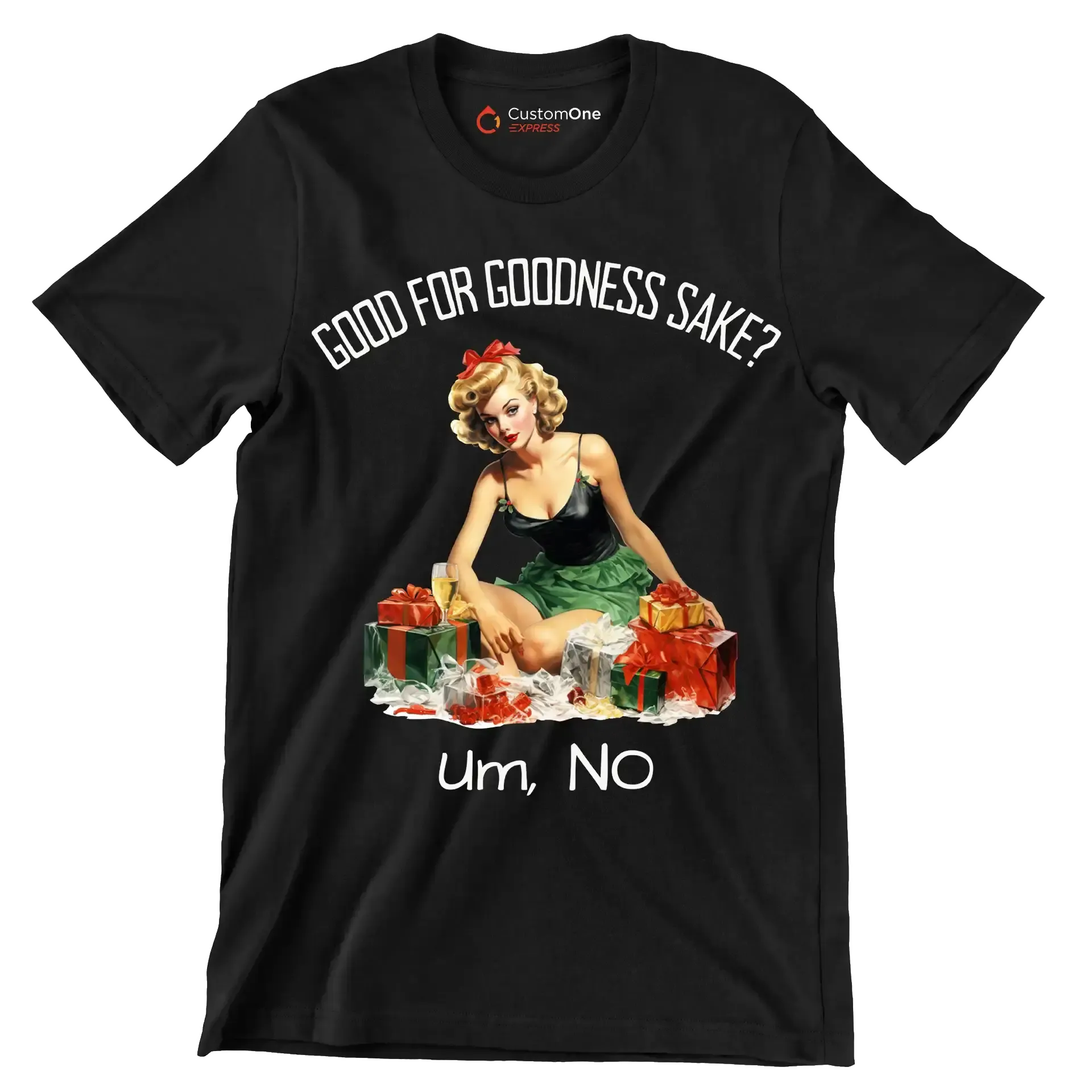 Good for goodness sake. um, no - Retro Themed T-Shirt-Black-S-Custom One Express
