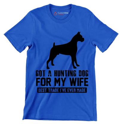 Got a hunting dog for my wife best trade I've ever made - Dog Themed T-Shirt-Blue-S-Custom One Express