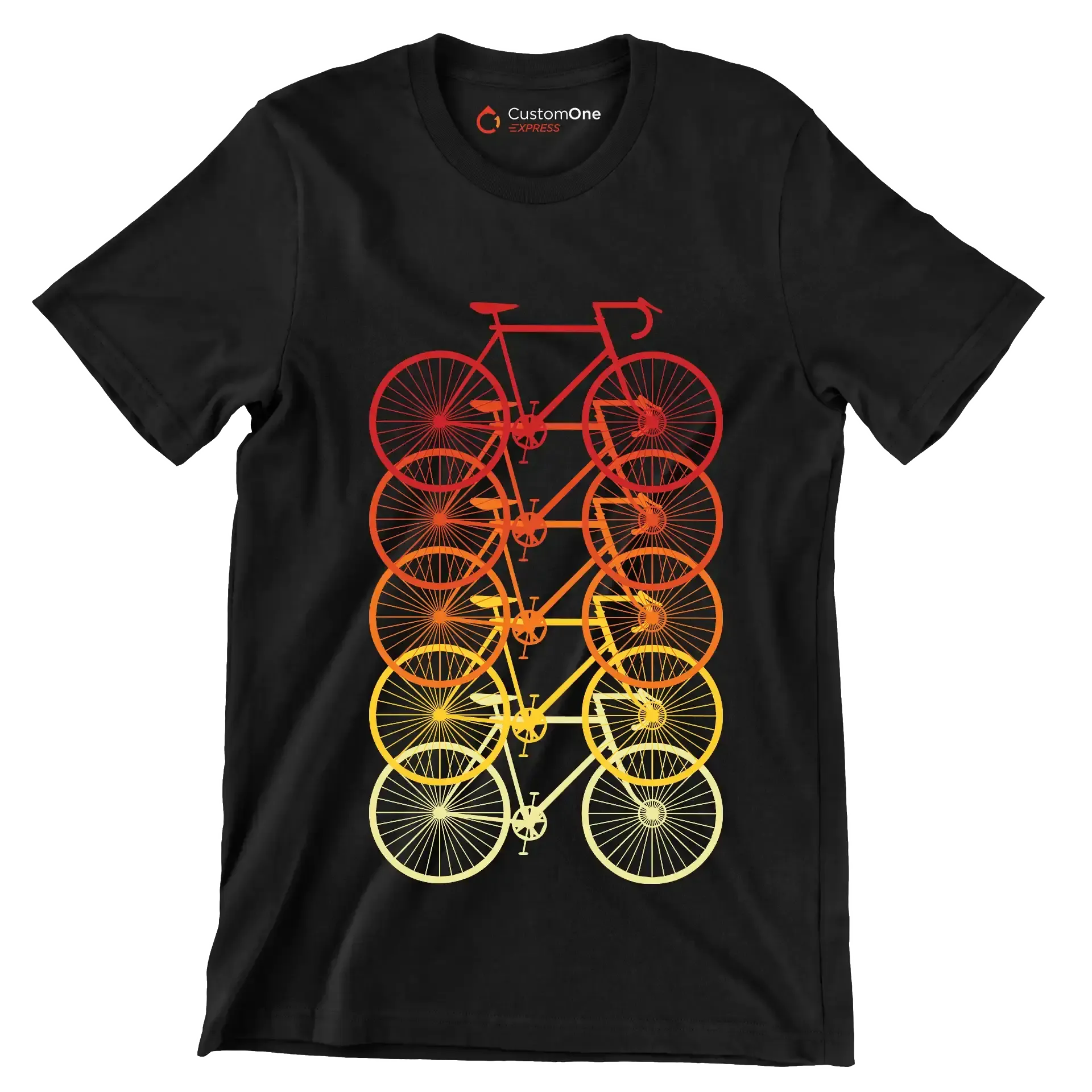 Gradient Bicycle Stack – Vibrant Cyclist’s Dream - Bicycle Themed T-Shirt-Black-S-Custom One Express