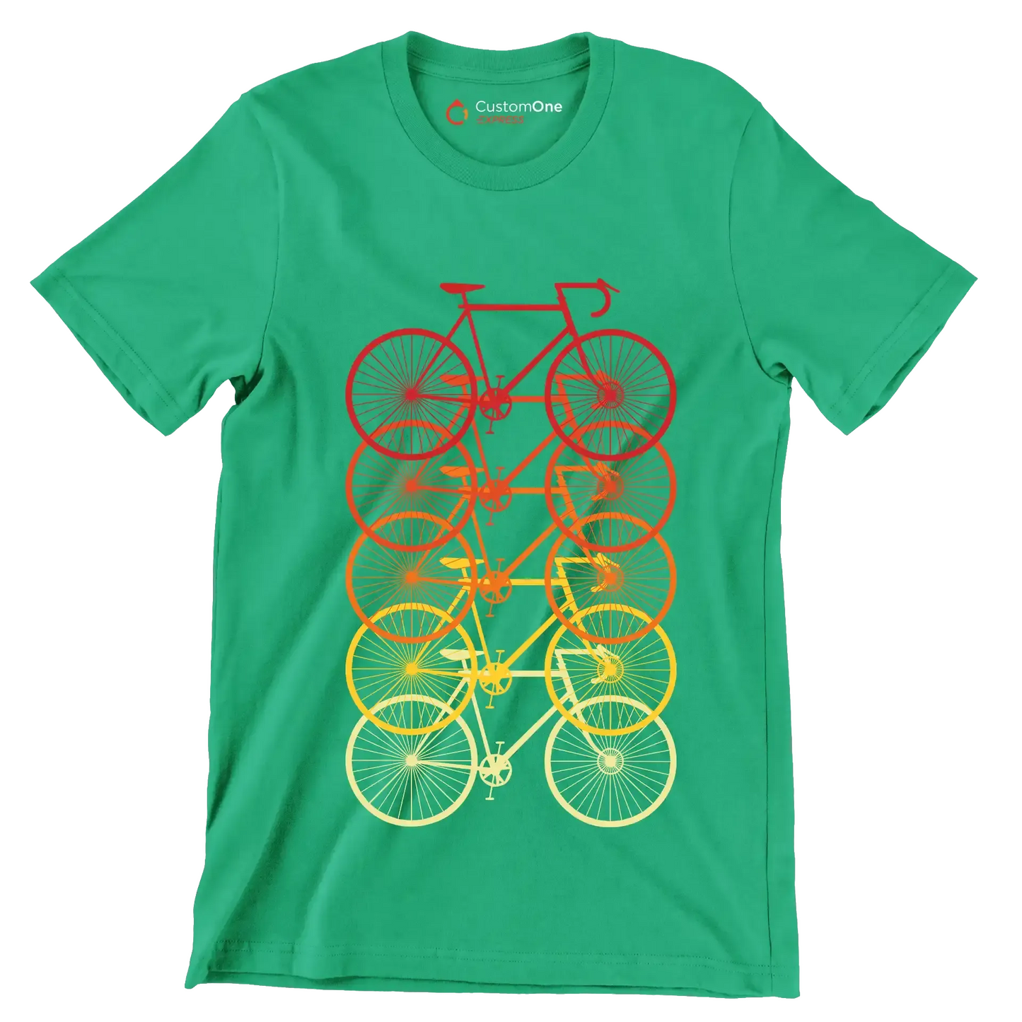 Gradient Bicycle Stack – Vibrant Cyclist’s Dream - Bicycle Themed T-Shirt-Green-S-Custom One Express