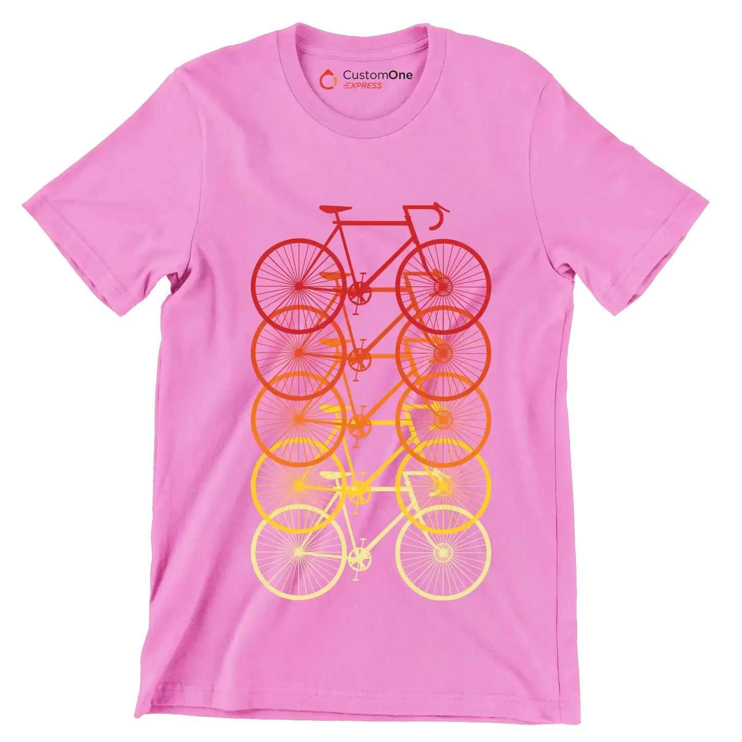 Gradient Bicycle Stack – Vibrant Cyclist’s Dream - Bicycle Themed T-Shirt-Pink-S-Custom One Express