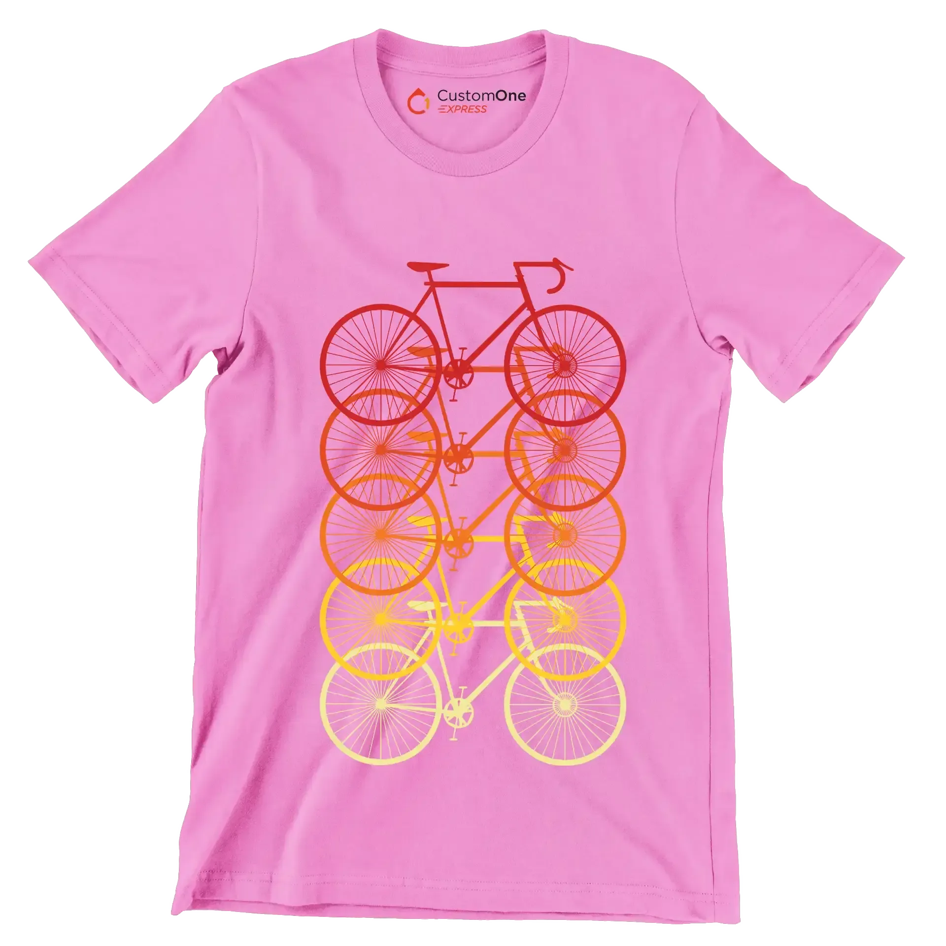 Gradient Bicycle Stack – Vibrant Cyclist’s Dream - Bicycle Themed T-Shirt-Pink-S-Custom One Express
