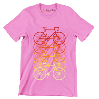 Gradient Bicycle Stack – Vibrant Cyclist’s Dream - Bicycle Themed T-Shirt-Pink-S-Custom One Express