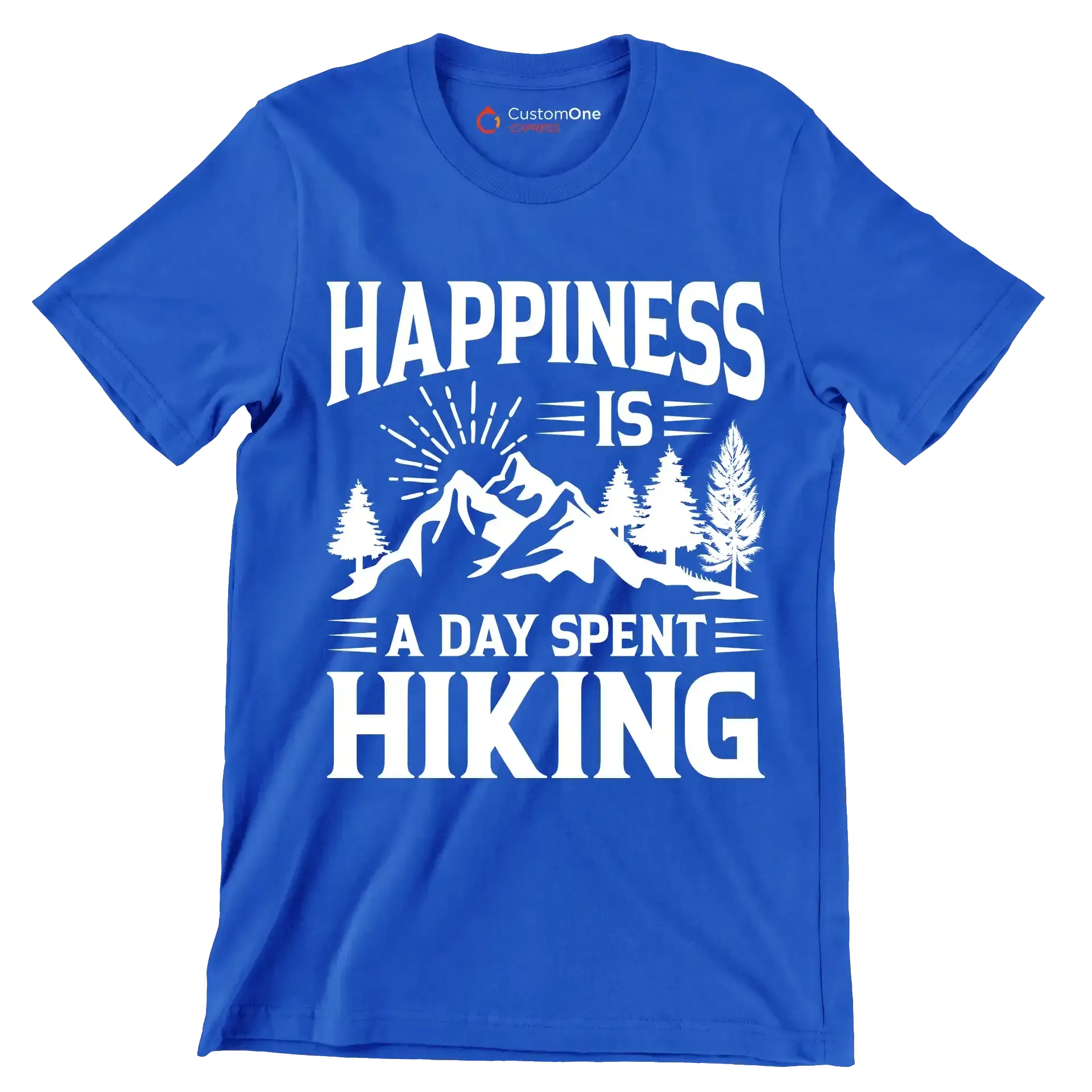 HAPPINESS IS A DAY SPENT HIKING - Hiking Themed T-Shirt-Blue-S-Custom One Express
