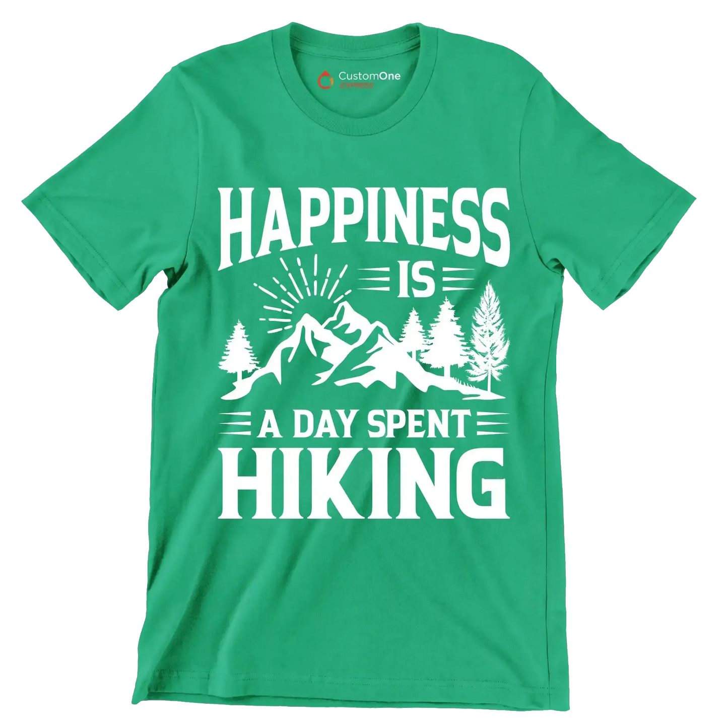 HAPPINESS IS A DAY SPENT HIKING - Hiking Themed T-Shirt-Green-S-Custom One Express