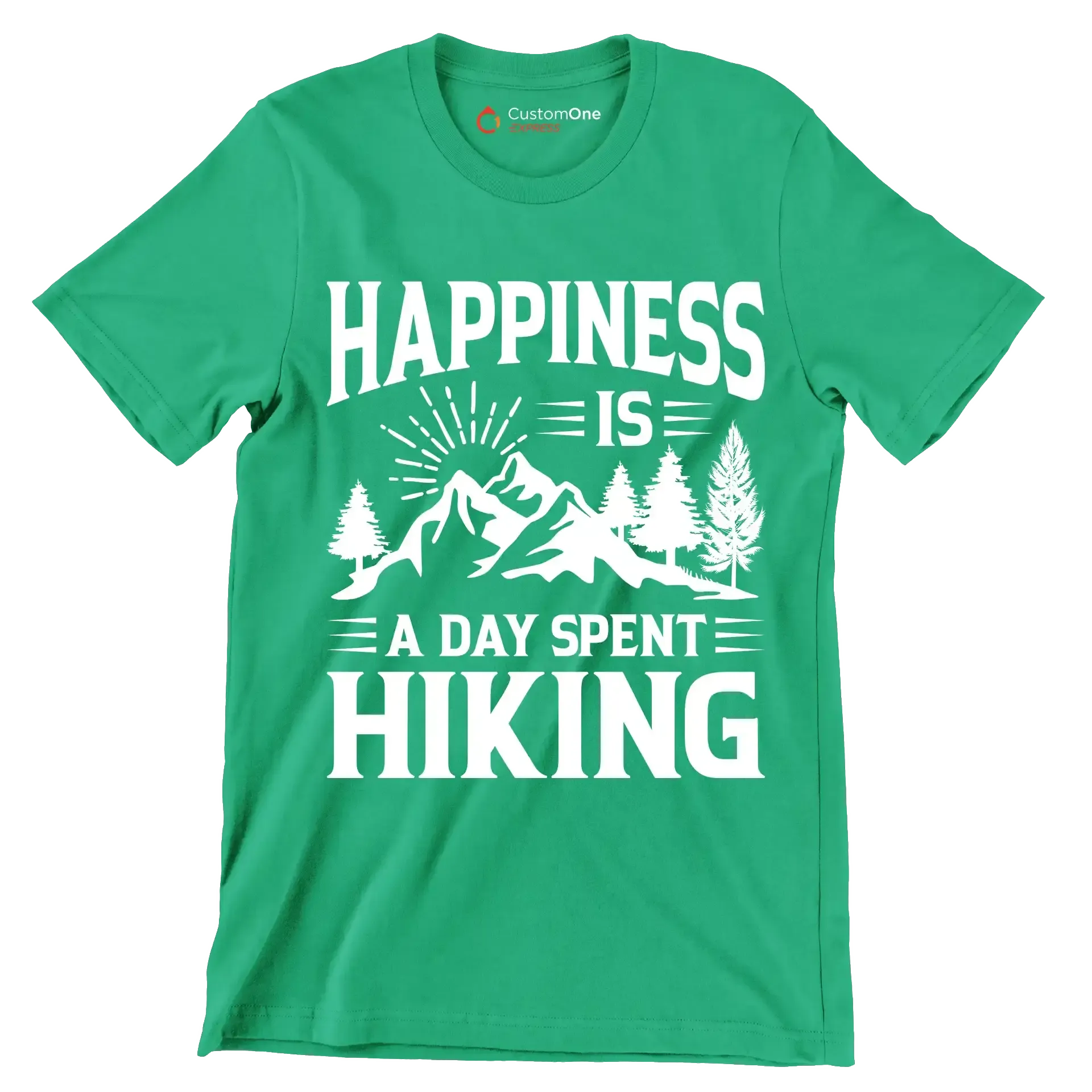 HAPPINESS IS A DAY SPENT HIKING - Hiking Themed T-Shirt-Green-S-Custom One Express