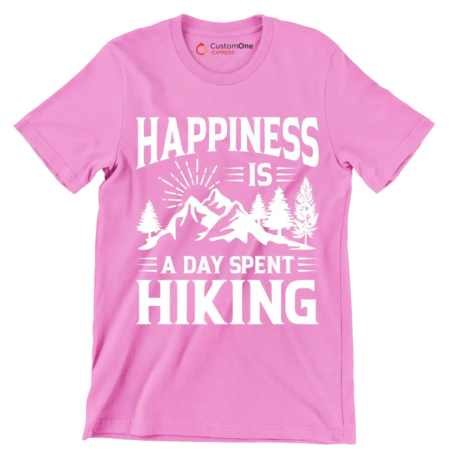 HAPPINESS IS A DAY SPENT HIKING - Hiking Themed T-Shirt-Pink-S-Custom One Express