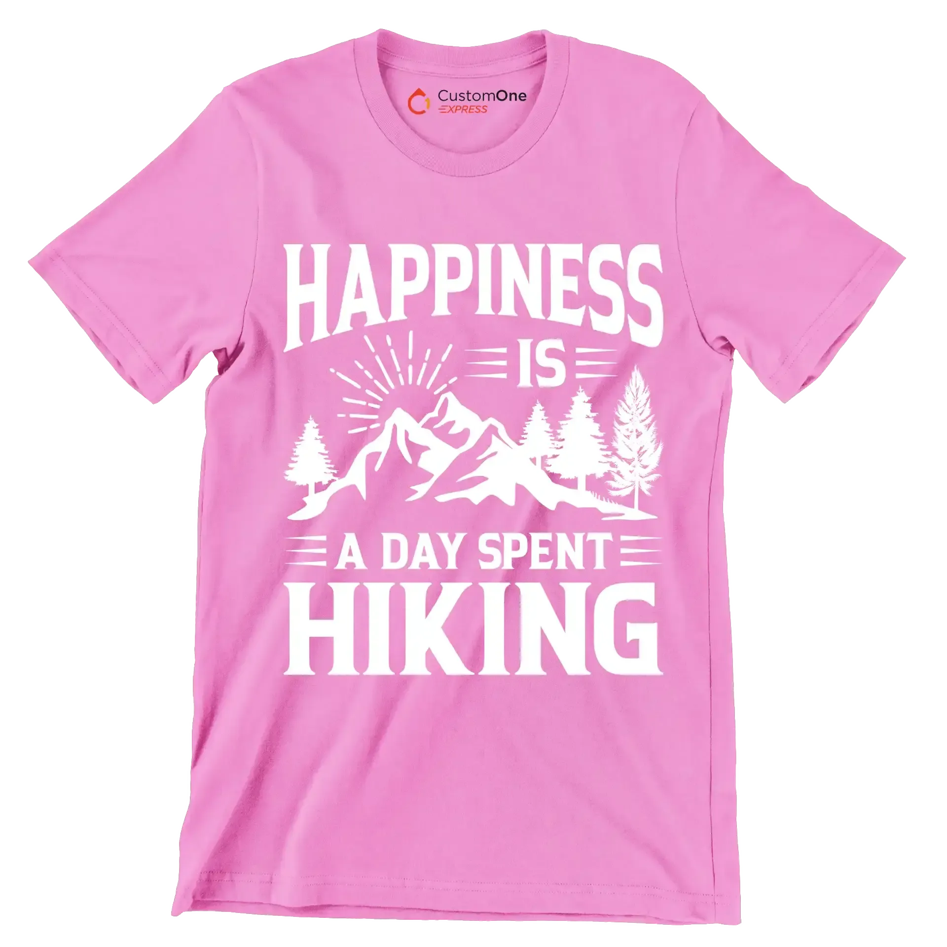 HAPPINESS IS A DAY SPENT HIKING - Hiking Themed T-Shirt-Pink-S-Custom One Express