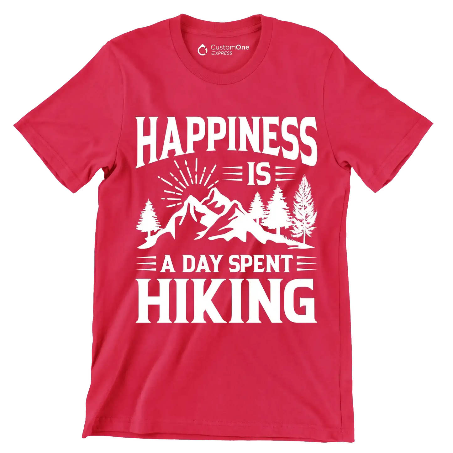 HAPPINESS IS A DAY SPENT HIKING - Hiking Themed T-Shirt-Red-S-Custom One Express