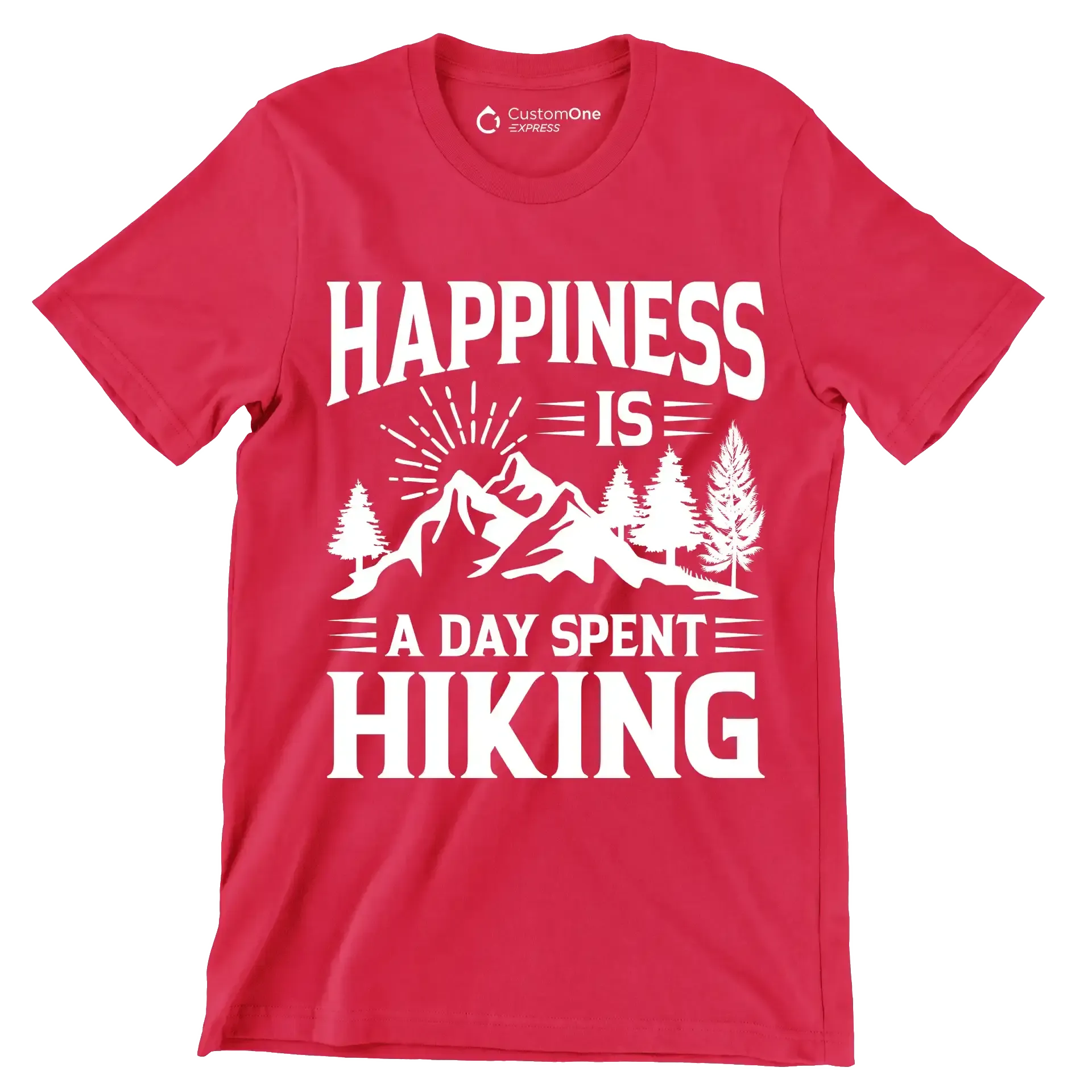 HAPPINESS IS A DAY SPENT HIKING - Hiking Themed T-Shirt-Red-S-Custom One Express