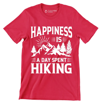 HAPPINESS IS A DAY SPENT HIKING - Hiking Themed T-Shirt-Red-S-Custom One Express