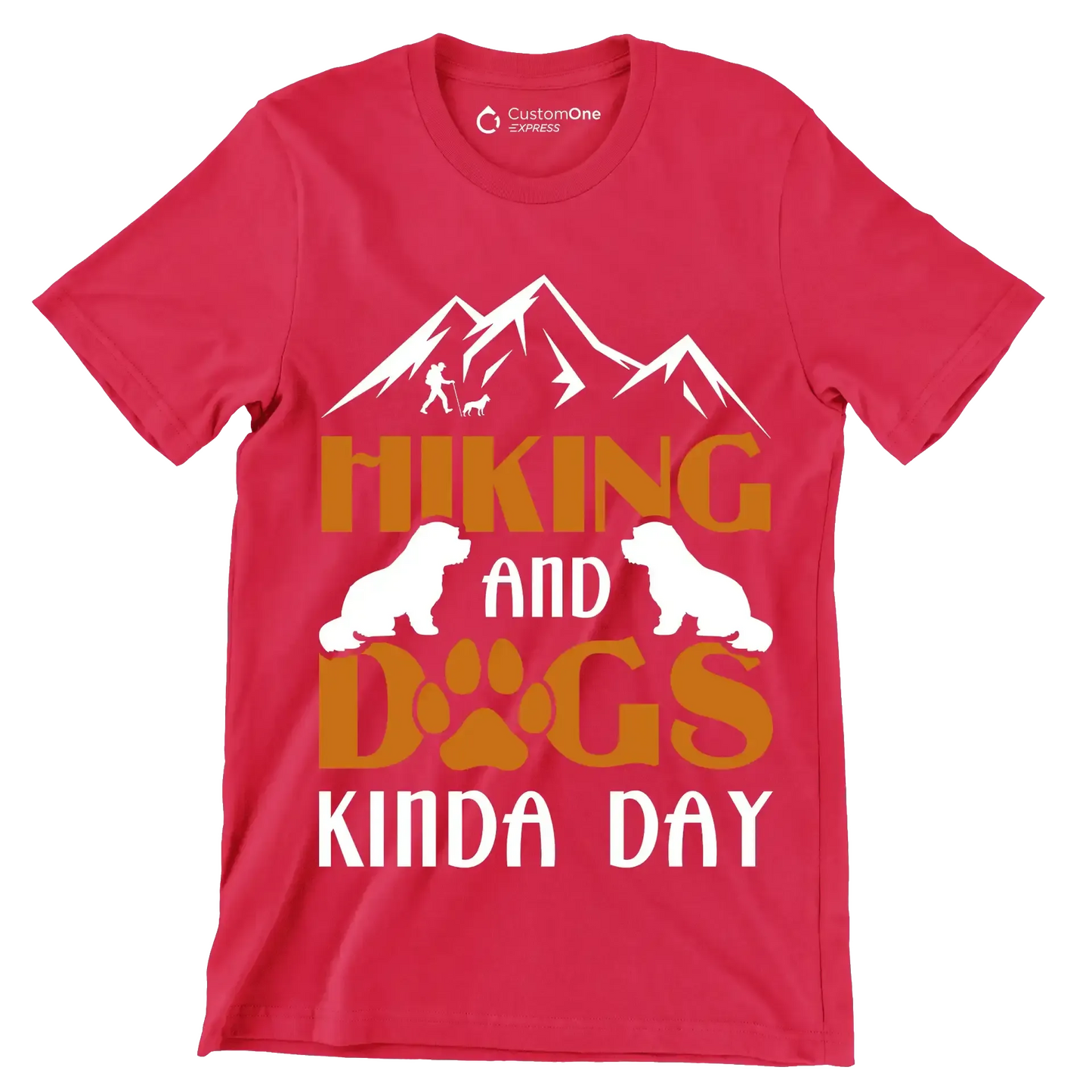 HIKING AND DOGS KINDA DAY - Hiking Themed T-Shirt-Red-S-Custom One Express