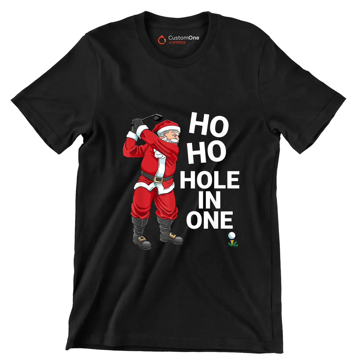 HO HO HO HOLE IN ONE - Golf Themed T-Shirt-Black-S-Custom One Express