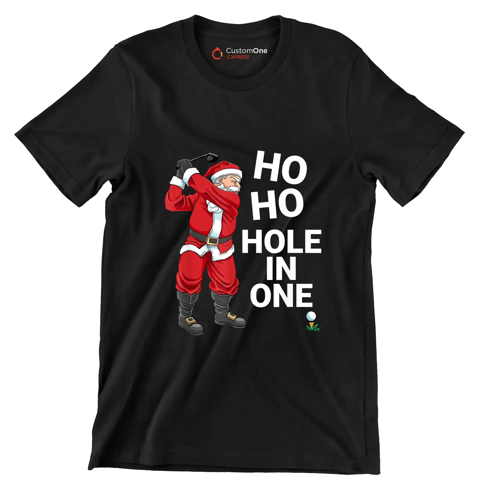 HO HO HO HOLE IN ONE - Golf Themed T-Shirt-Black-S-Custom One Express