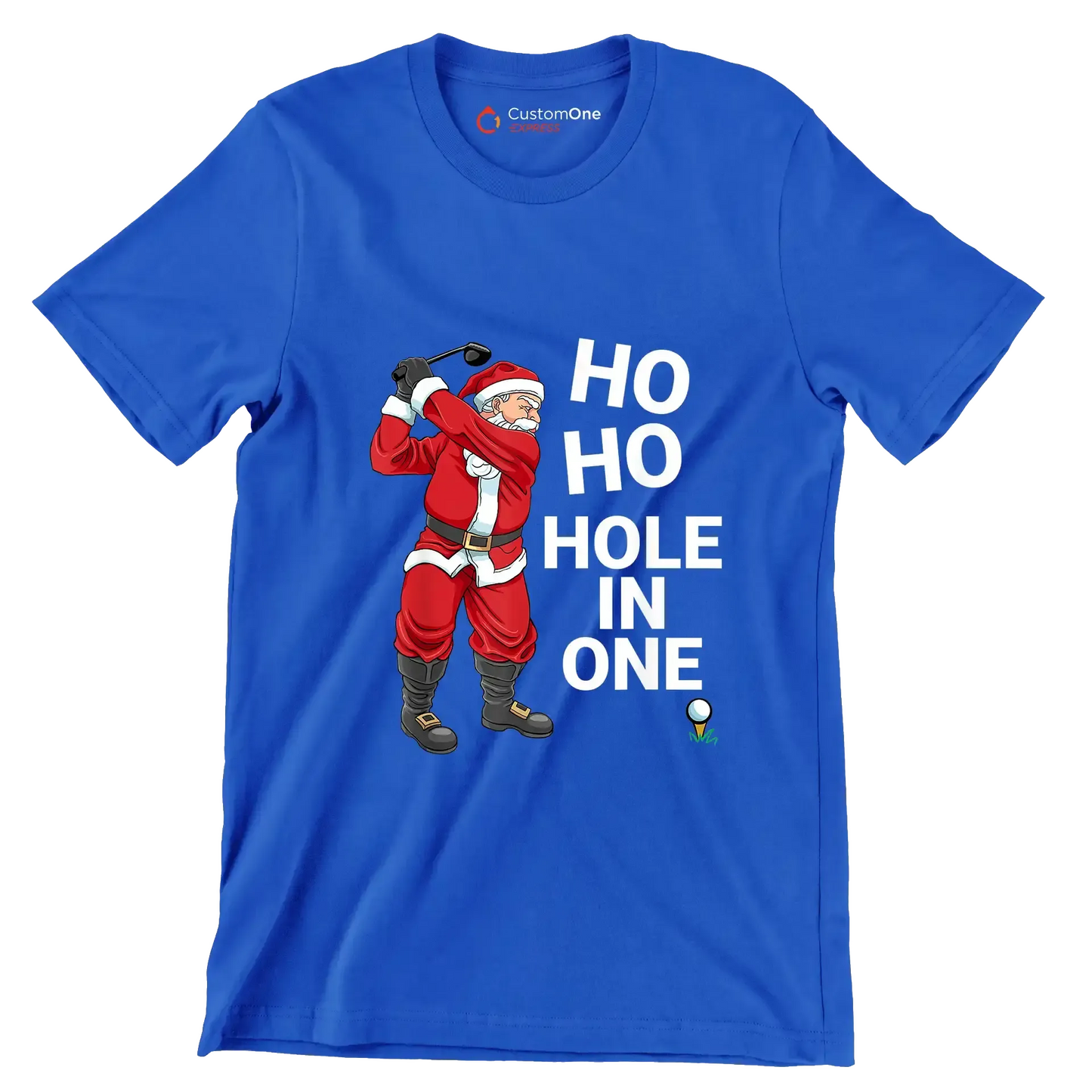 HO HO HO HOLE IN ONE - Golf Themed T-Shirt-Blue-S-Custom One Express