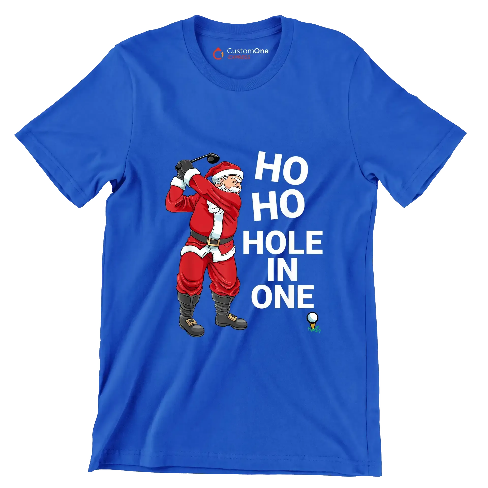 HO HO HO HOLE IN ONE - Golf Themed T-Shirt-Blue-S-Custom One Express