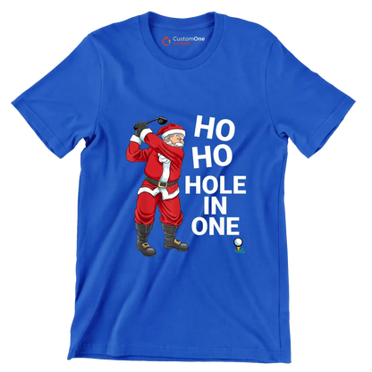 HO HO HO HOLE IN ONE - Golf Themed T-Shirt-Blue-S-Custom One Express