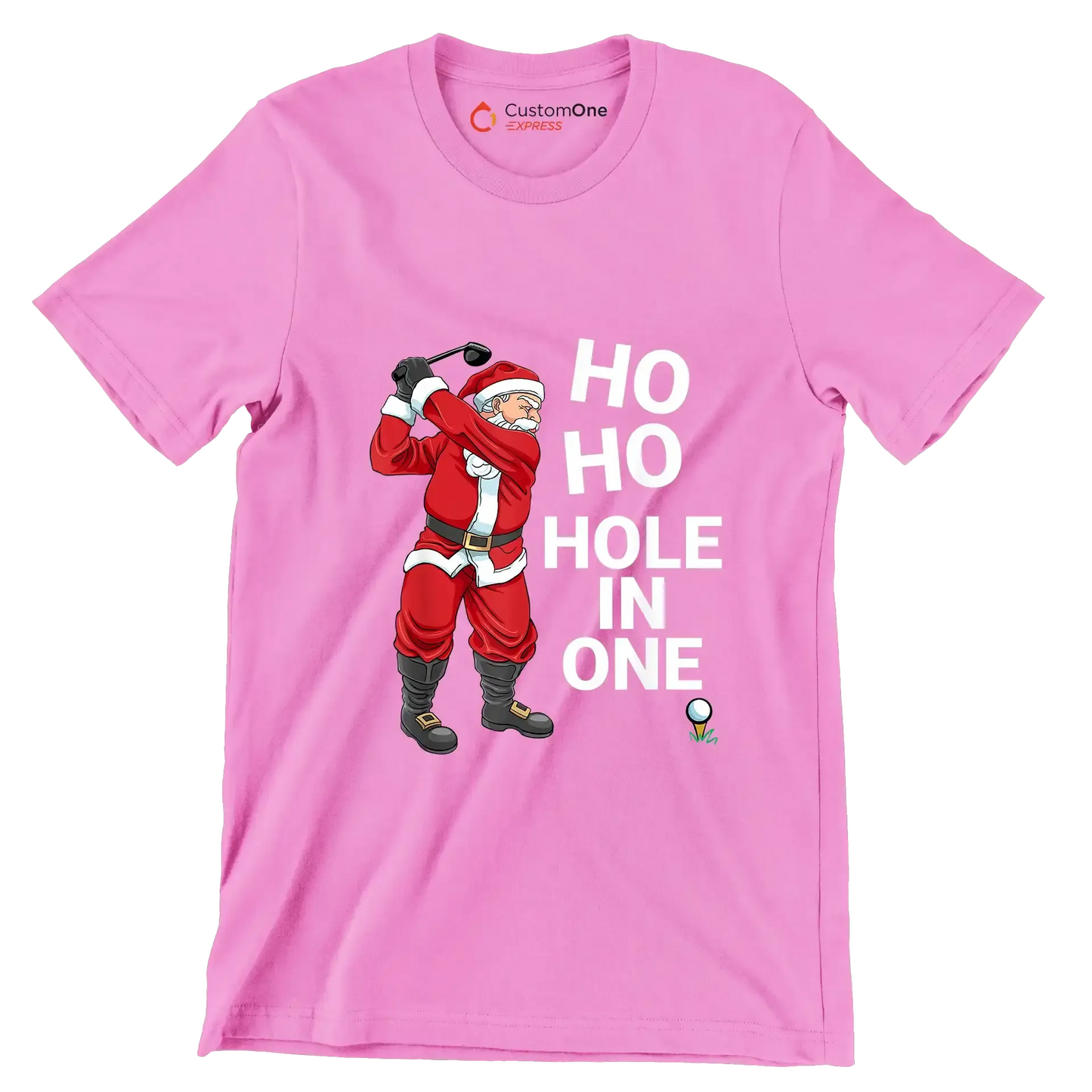 HO HO HO HOLE IN ONE - Golf Themed T-Shirt-Pink-S-Custom One Express