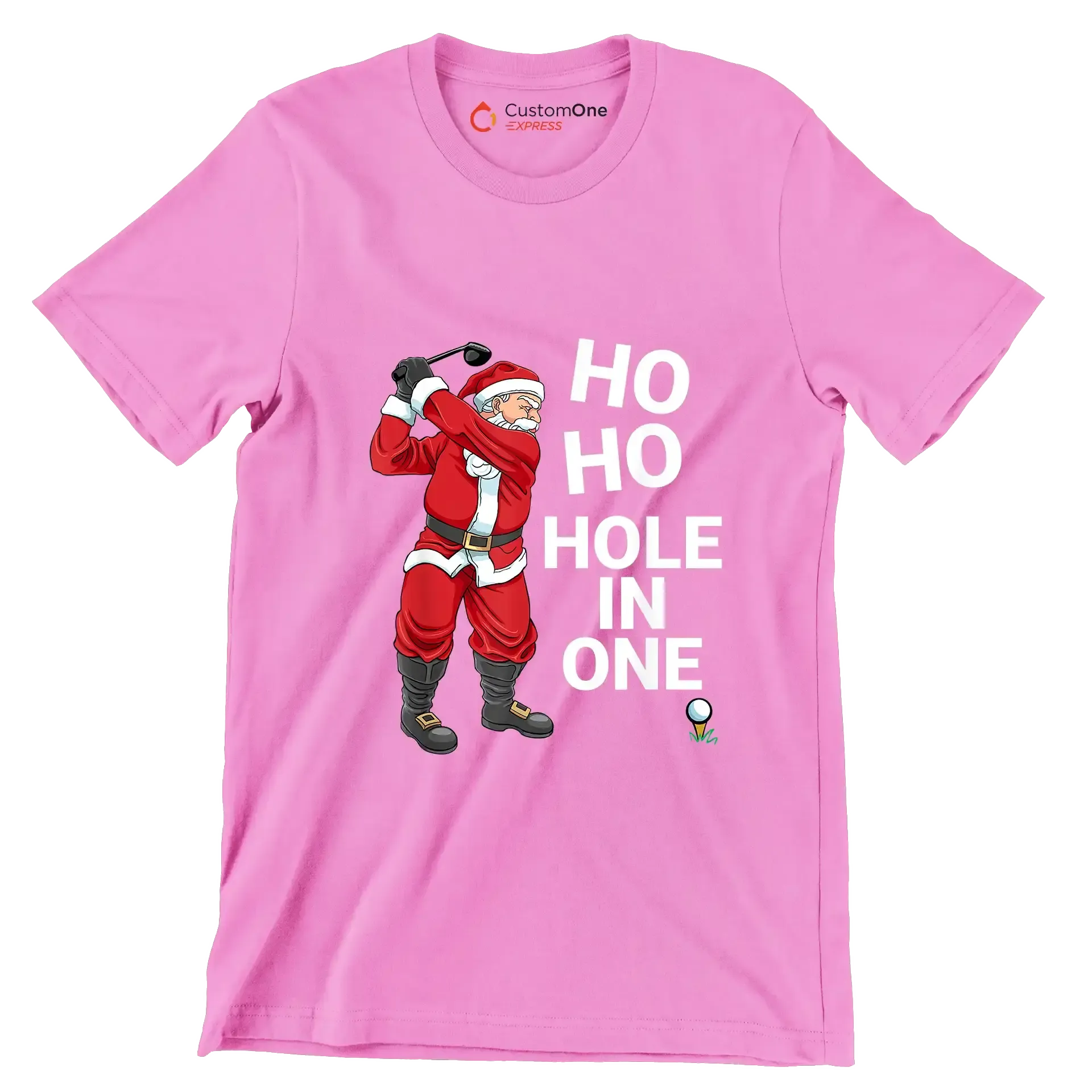 HO HO HO HOLE IN ONE - Golf Themed T-Shirt-Pink-S-Custom One Express