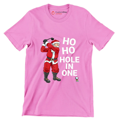 HO HO HO HOLE IN ONE - Golf Themed T-Shirt-Pink-S-Custom One Express