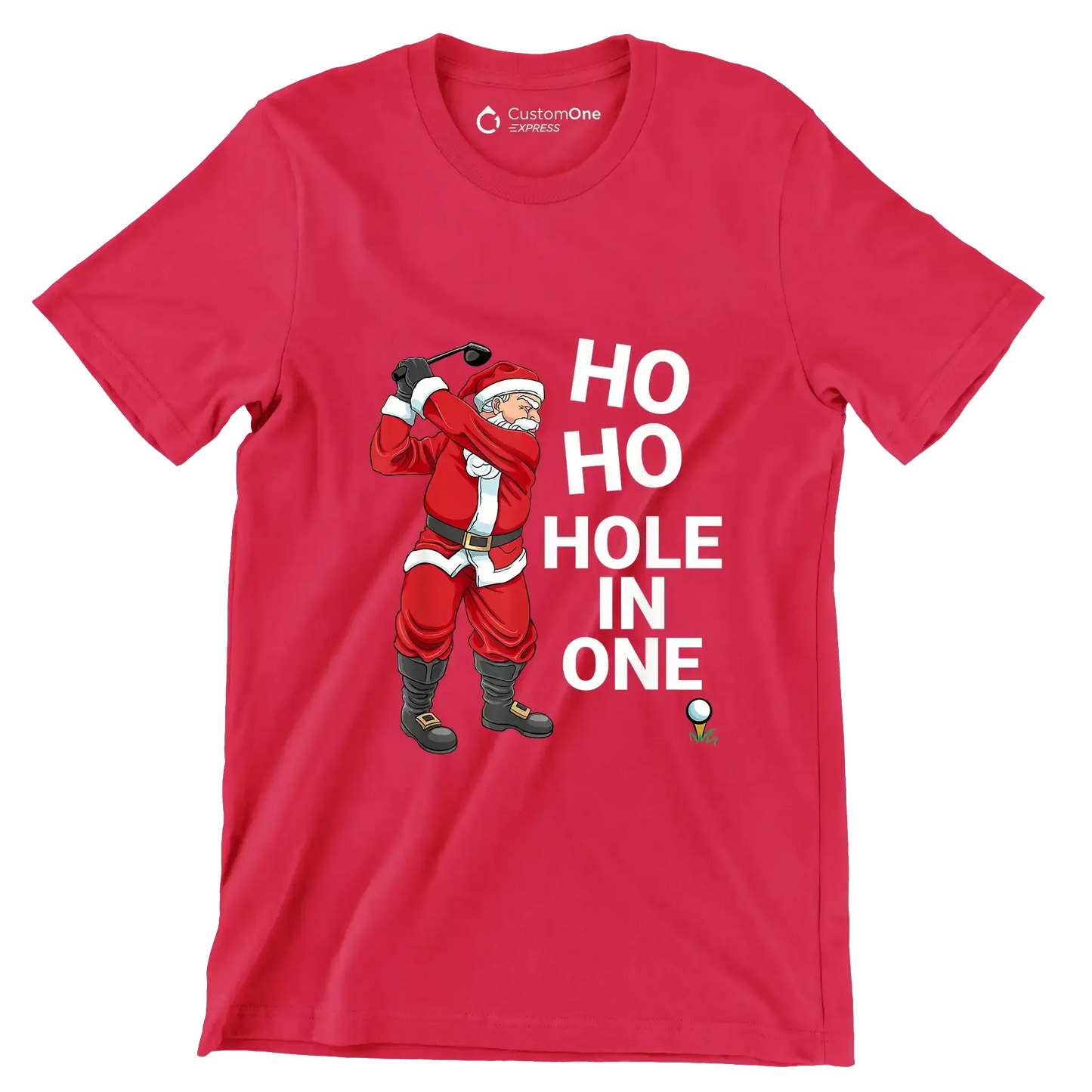 HO HO HO HOLE IN ONE - Golf Themed T-Shirt-Red-S-Custom One Express