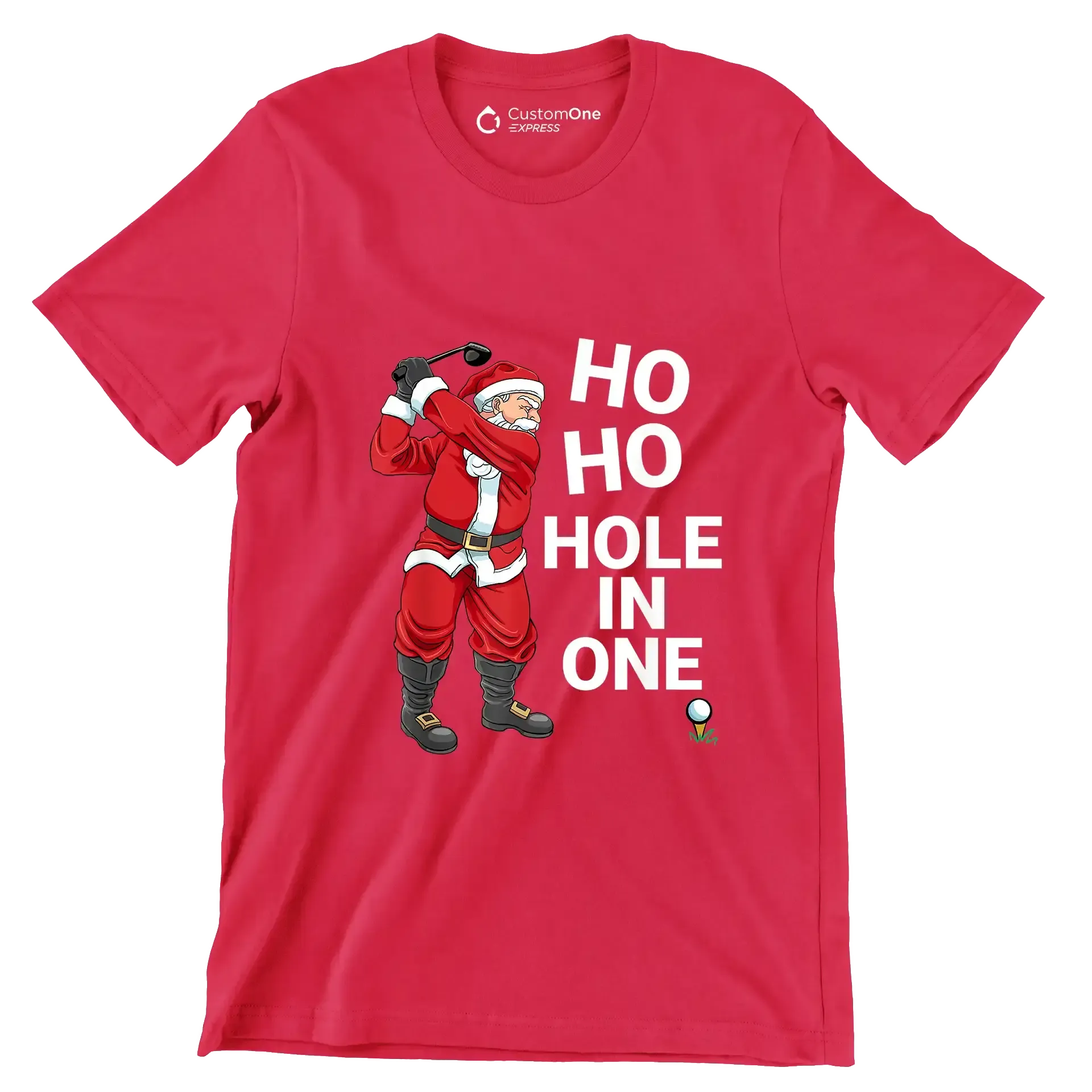 HO HO HO HOLE IN ONE - Golf Themed T-Shirt-Red-S-Custom One Express