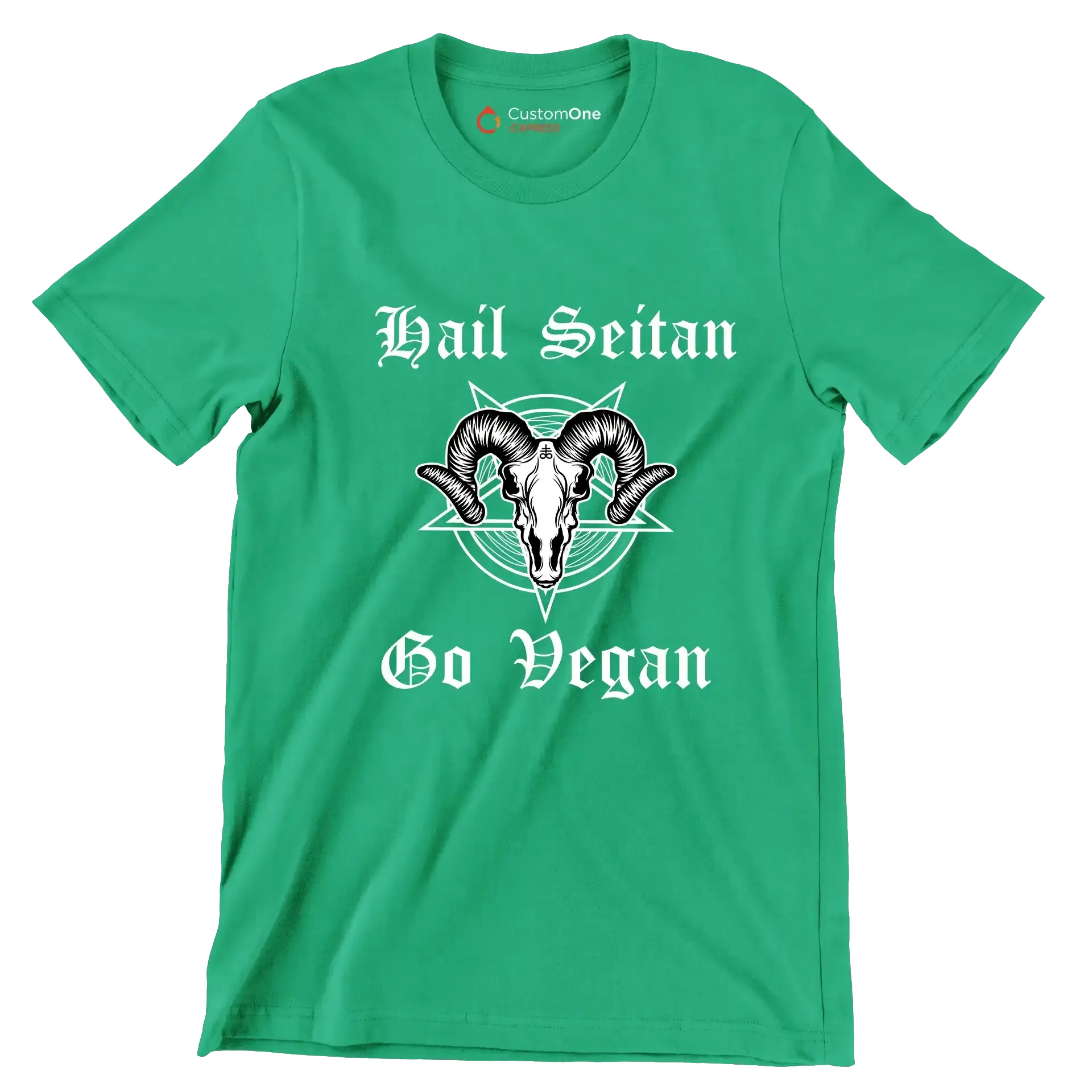 Hail seitan go vegan - Vegan Themed T-Shirt-Green-S-Custom One Express