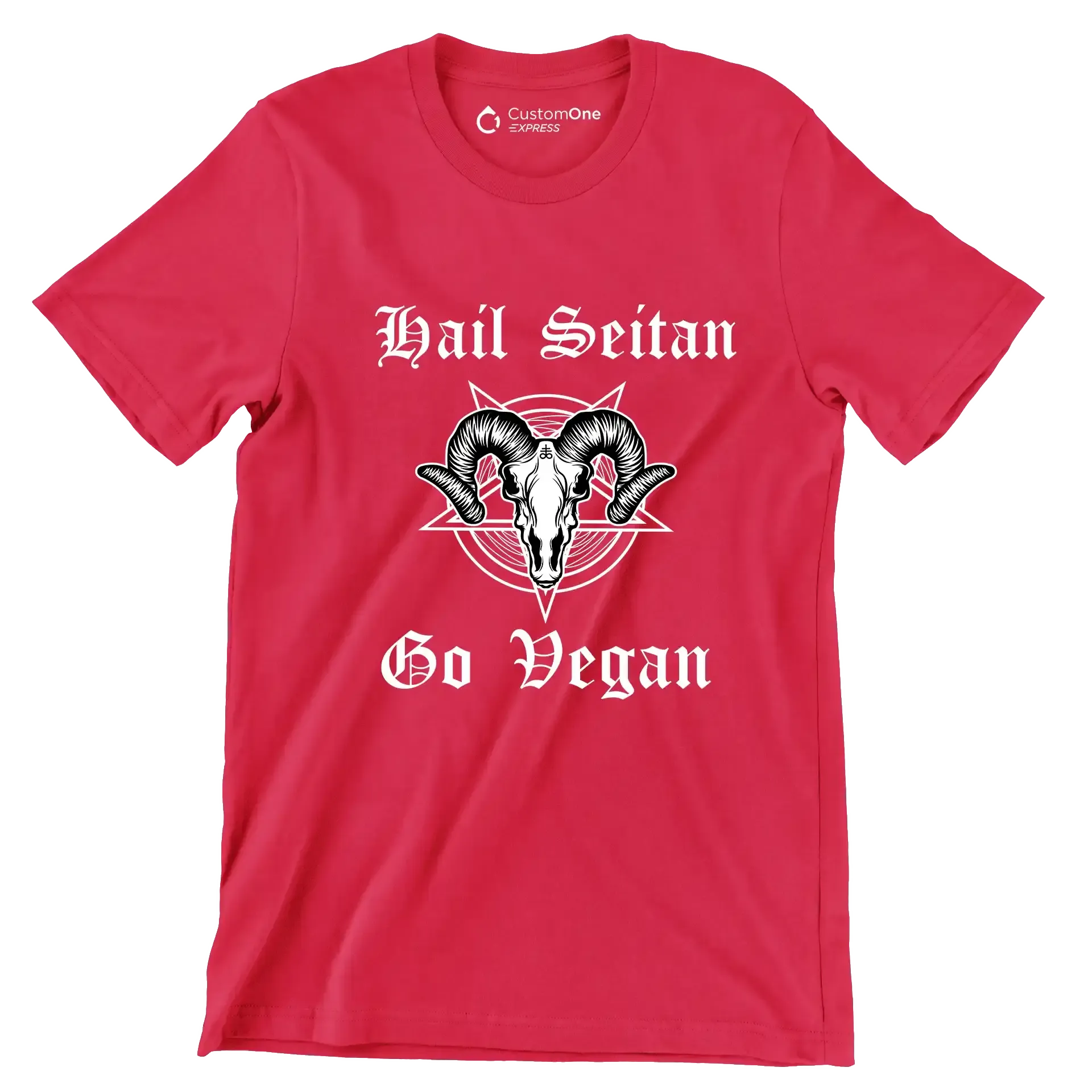 Hail seitan go vegan - Vegan Themed T-Shirt-Red-S-Custom One Express
