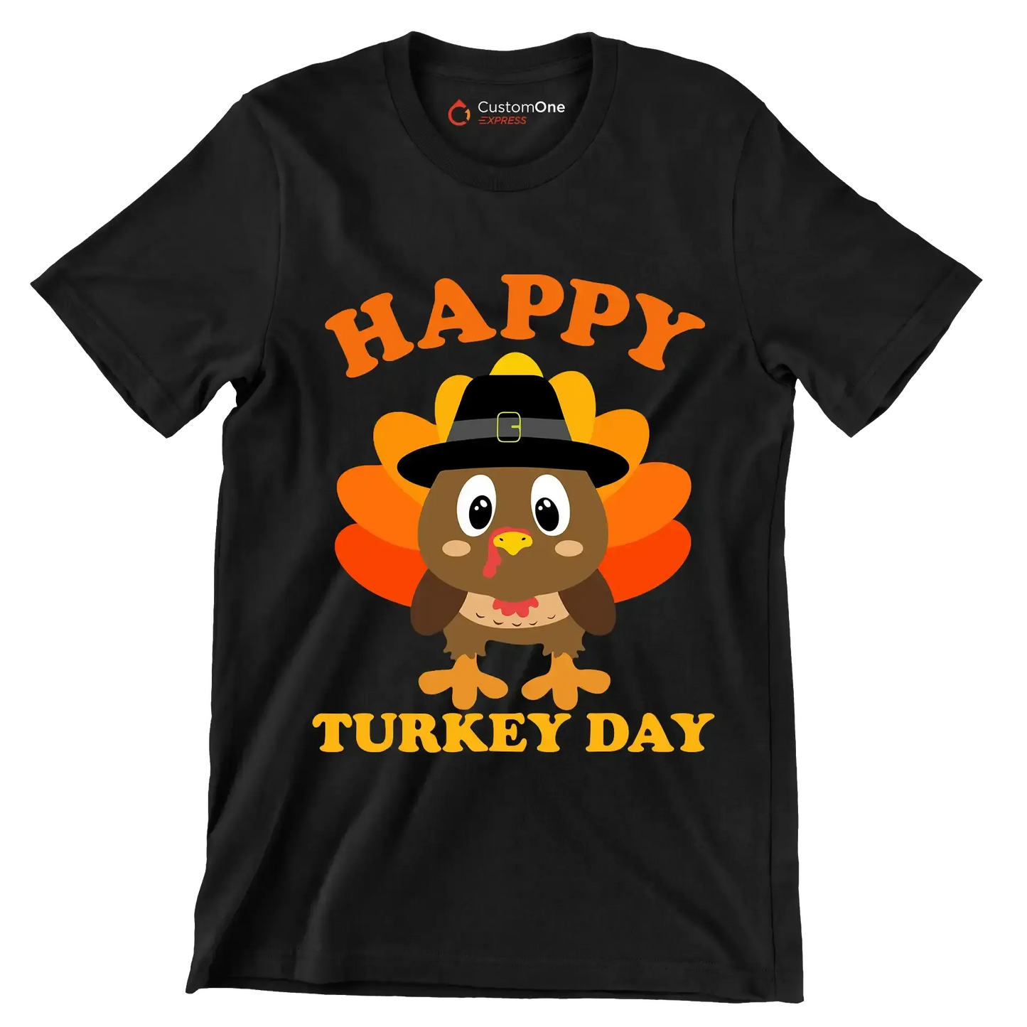 Happy Turkey Day - Thanksgiving Themed T-Shirt-Black-S-Custom One Express