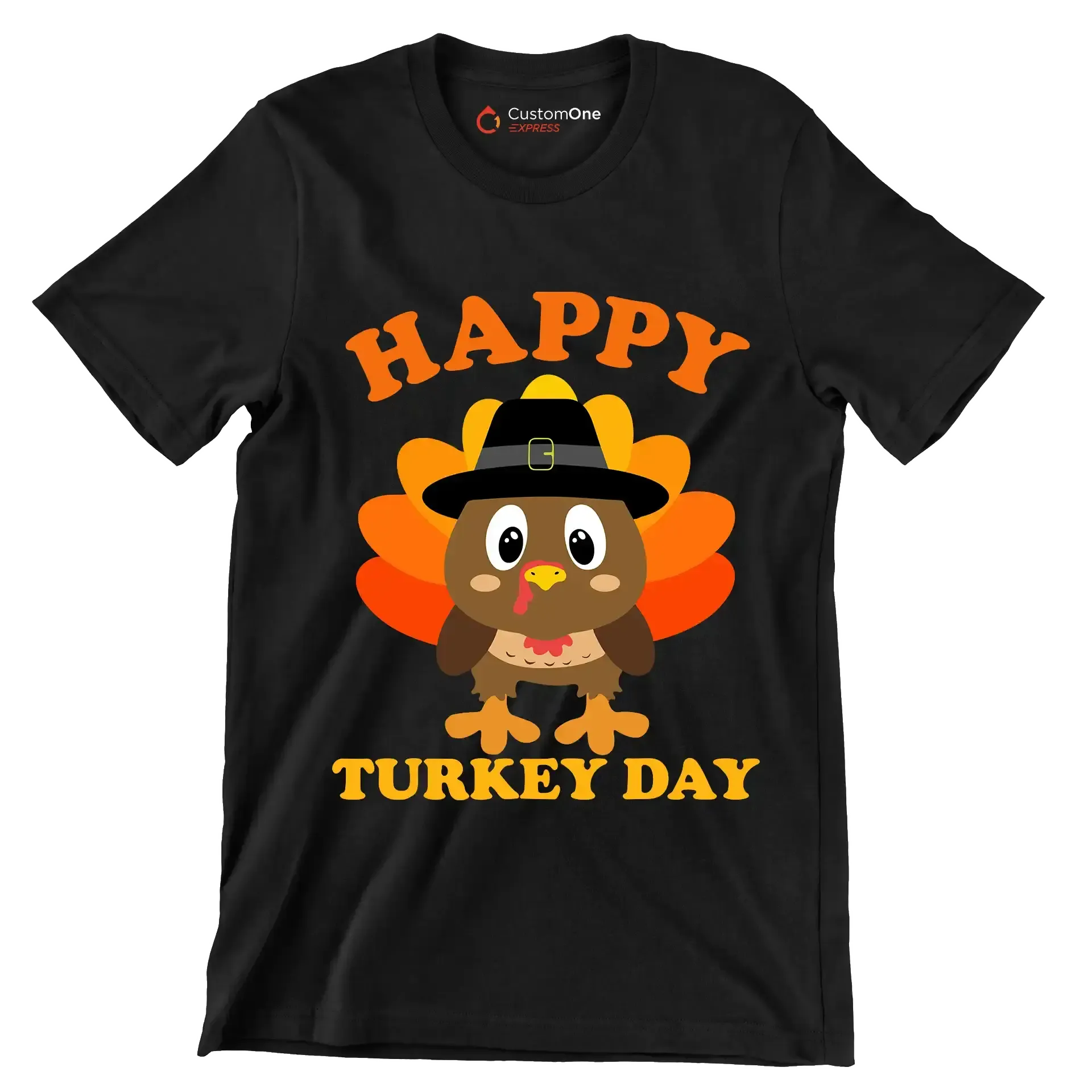 Happy Turkey Day - Thanksgiving Themed T-Shirt-Black-S-Custom One Express