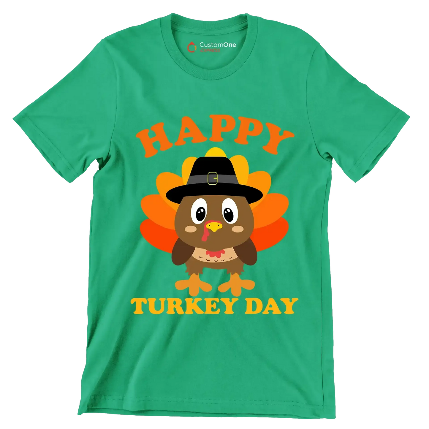 Happy Turkey Day - Thanksgiving Themed T-Shirt-Green-S-Custom One Express