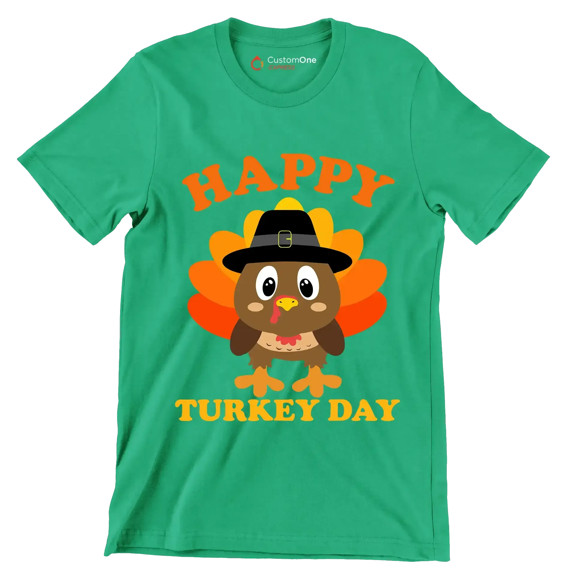 Happy Turkey Day - Thanksgiving Themed T-Shirt-Green-S-Custom One Express