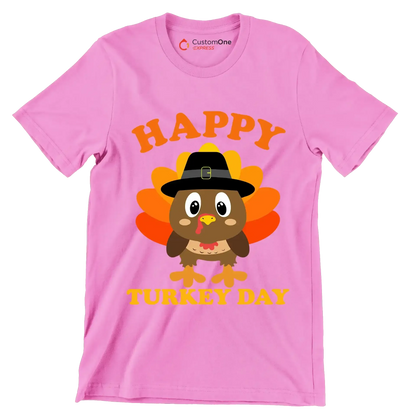 Happy Turkey Day - Thanksgiving Themed T-Shirt-Pink-S-Custom One Express