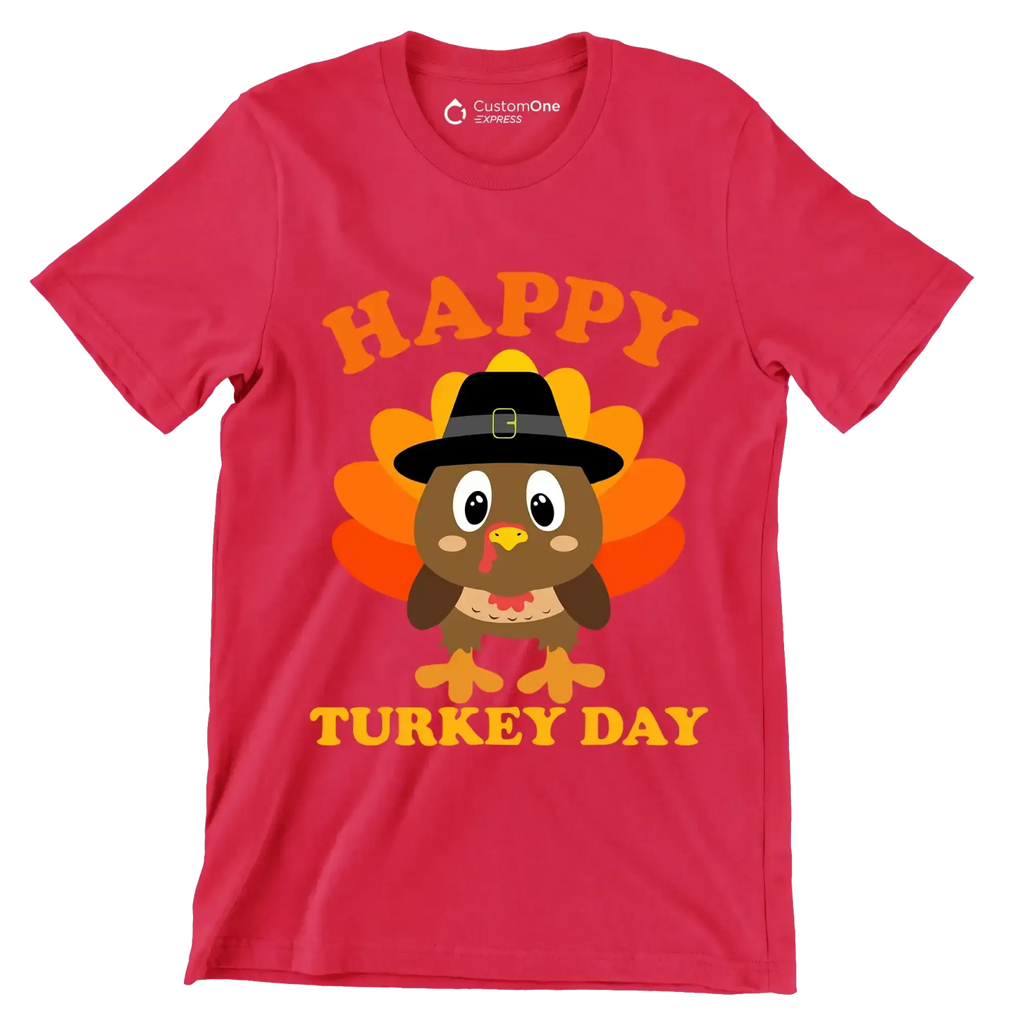 Happy Turkey Day - Thanksgiving Themed T-Shirt-Red-S-Custom One Express