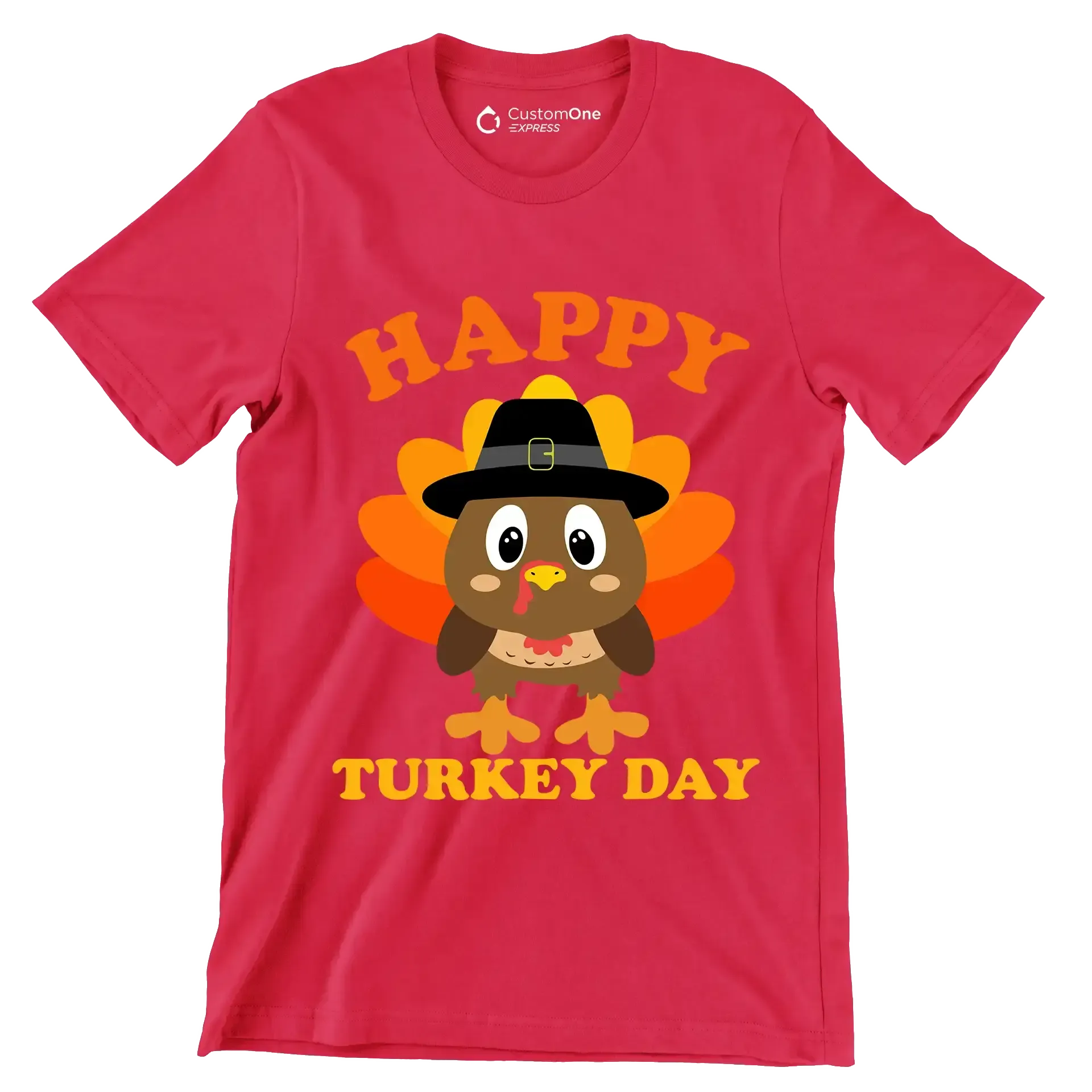 Happy Turkey Day - Thanksgiving Themed T-Shirt-Red-S-Custom One Express