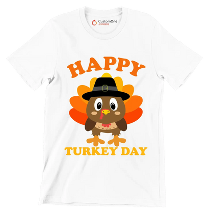 Happy Turkey Day - Thanksgiving Themed T-Shirt-White-S-Custom One Express