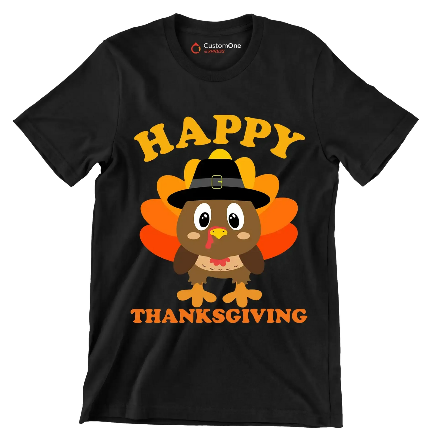 Happy thanksgiving - Thanksgiving Themed T-Shirt-Black-S-Custom One Express