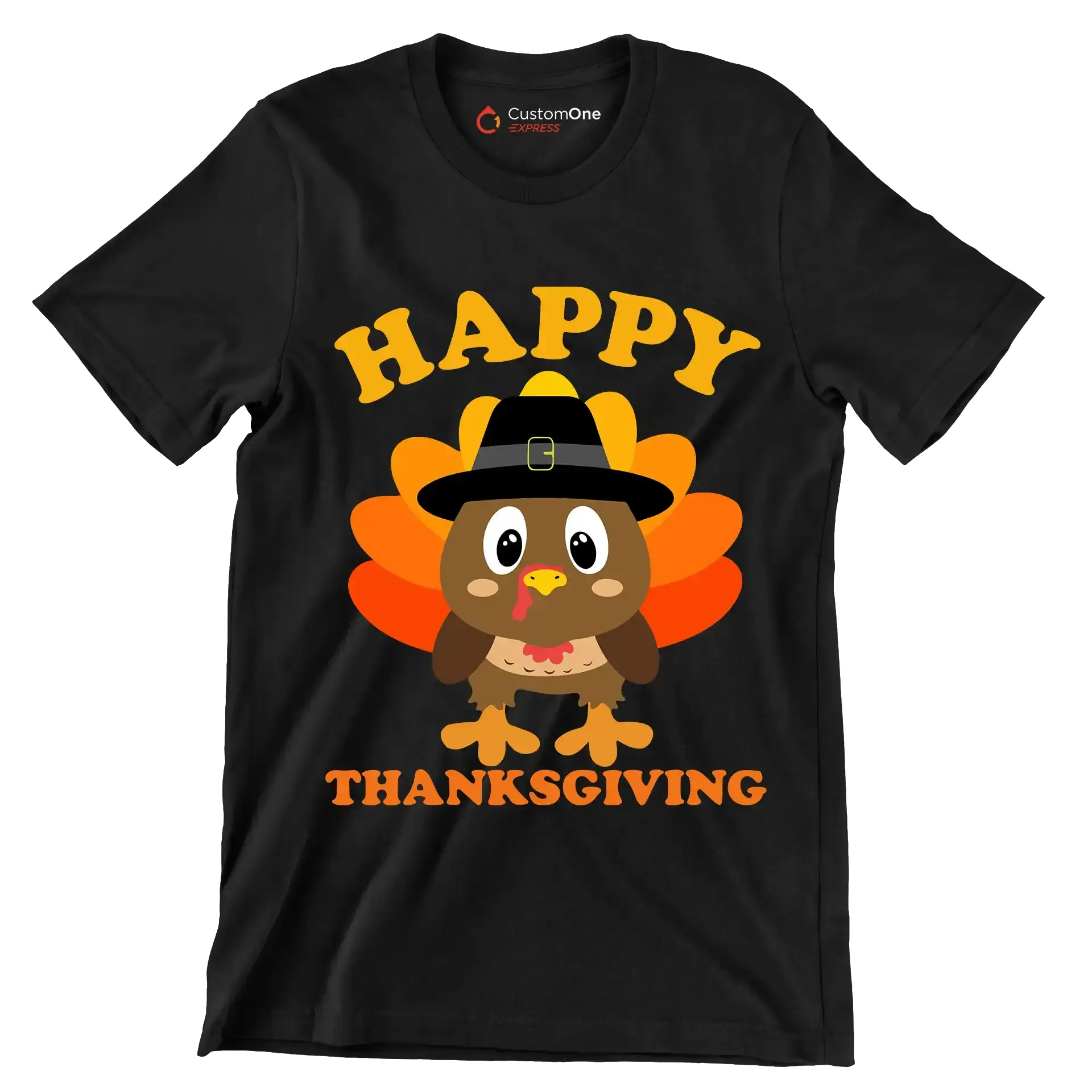 Happy thanksgiving - Thanksgiving Themed T-Shirt-Black-S-Custom One Express