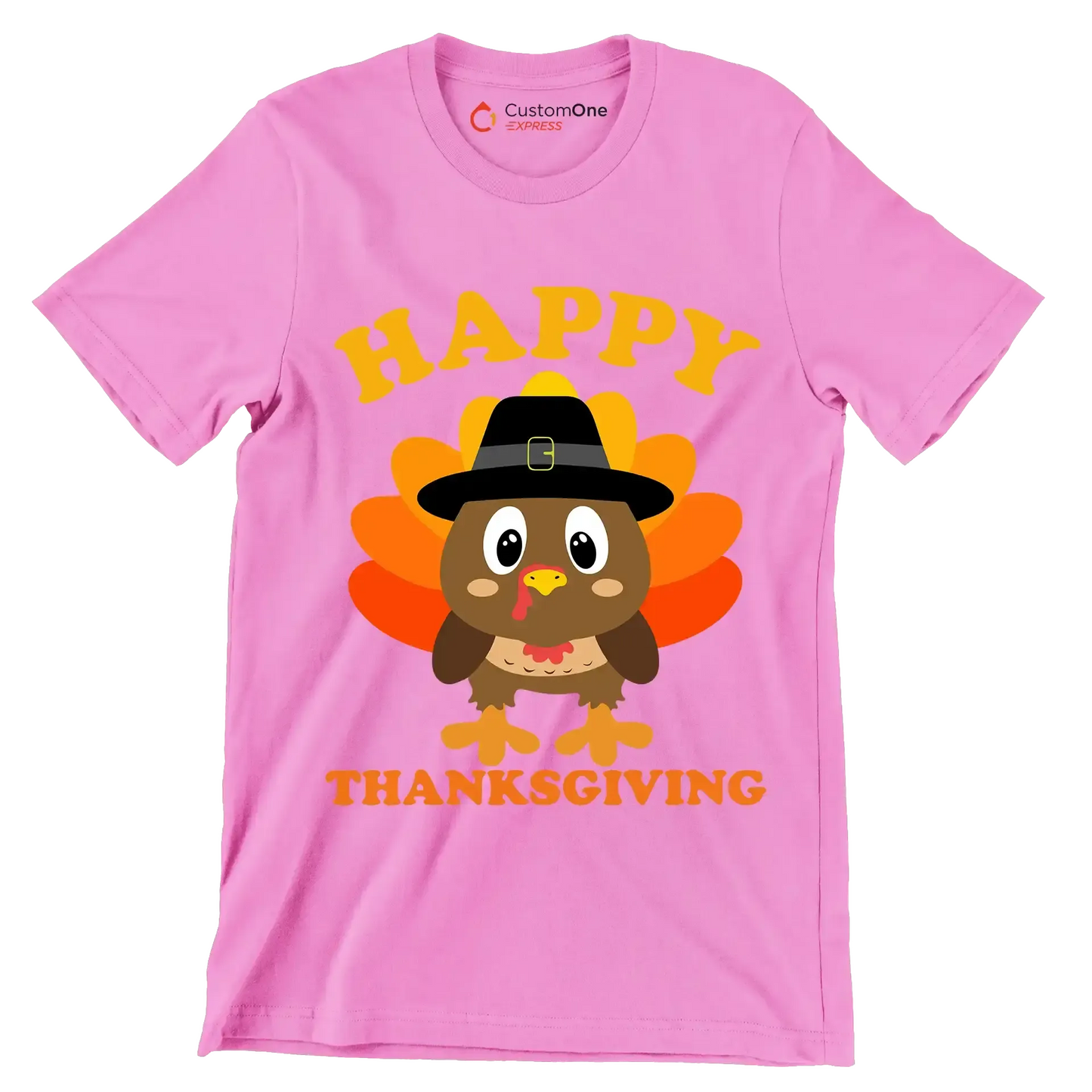 Happy thanksgiving - Thanksgiving Themed T-Shirt-Pink-S-Custom One Express