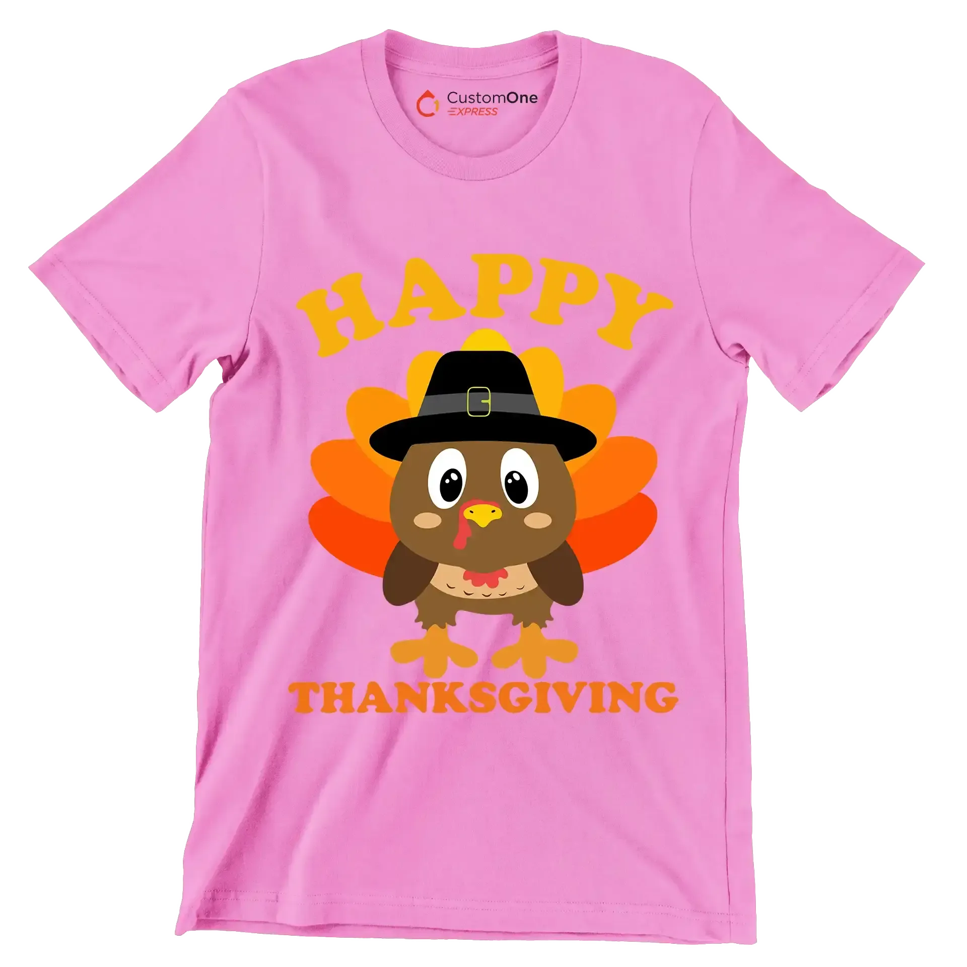 Happy thanksgiving - Thanksgiving Themed T-Shirt-Pink-S-Custom One Express