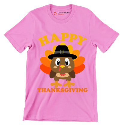 Happy thanksgiving - Thanksgiving Themed T-Shirt-Pink-S-Custom One Express