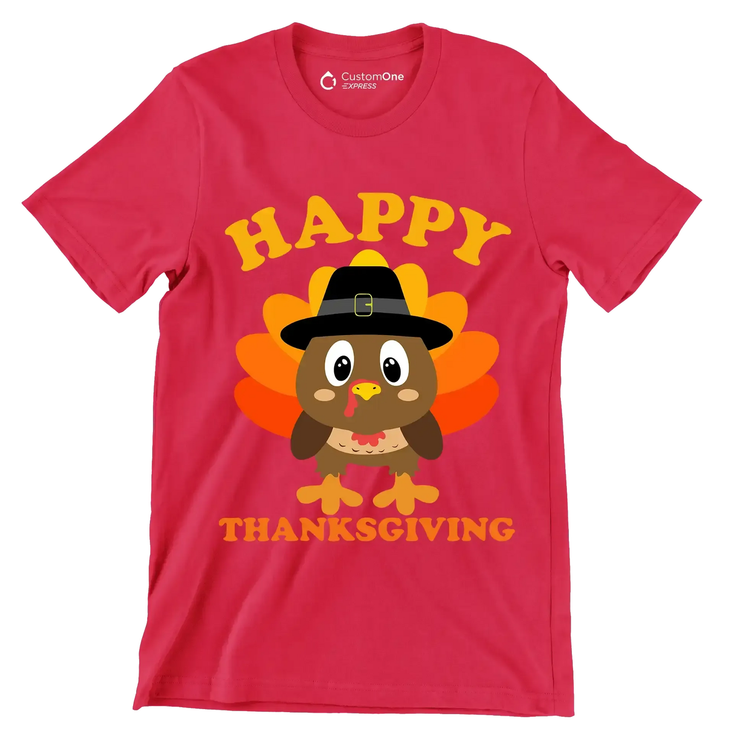 Happy thanksgiving - Thanksgiving Themed T-Shirt-Red-S-Custom One Express