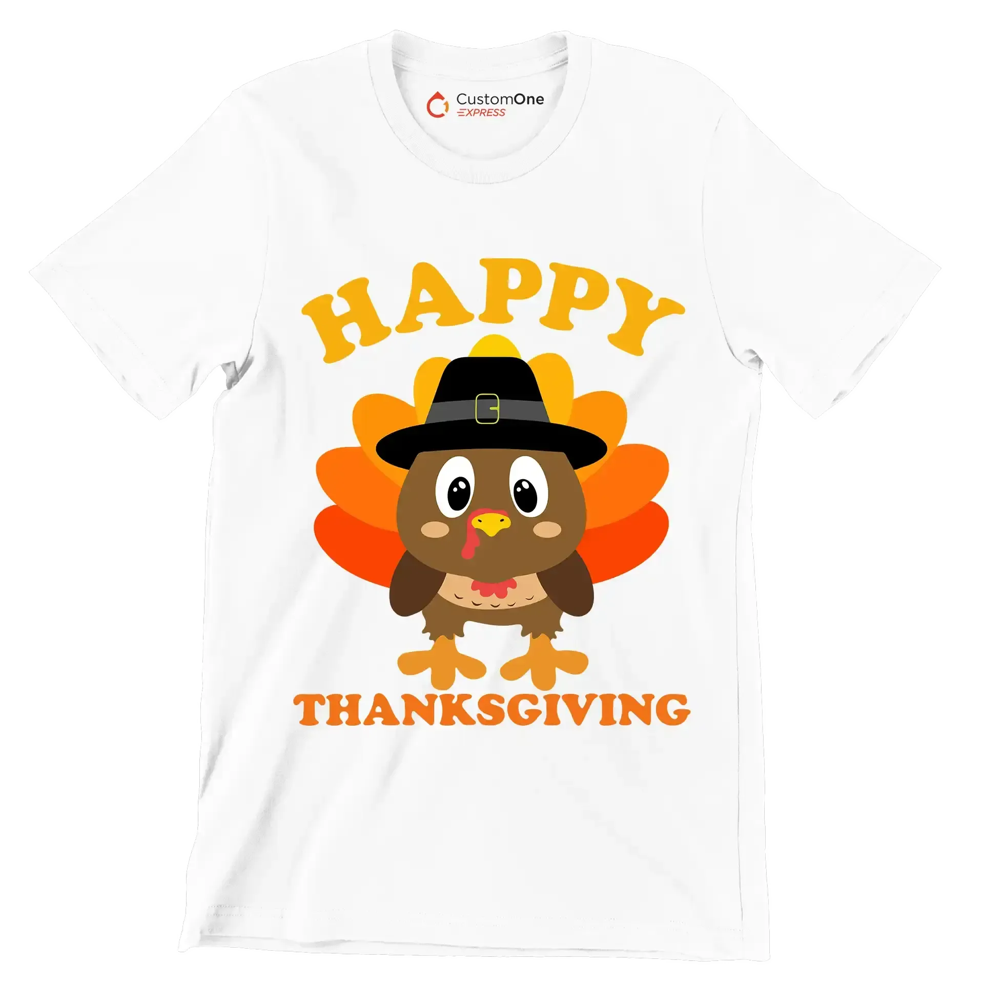 Happy thanksgiving - Thanksgiving Themed T-Shirt-White-S-Custom One Express